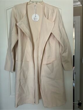 Womens Cream Open-Front Long sweater Coat